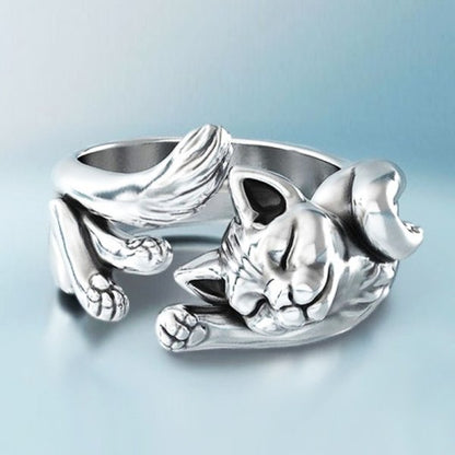 Elegante Anillo Vintage de Plata con Diseño de Gato