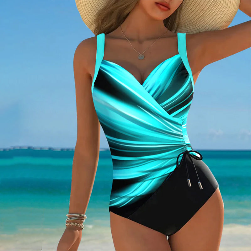 Maillot de Baño con Detalles de Cordones en Color Contraste