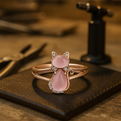 Elegante Anillo de Gato en Oro Rosado