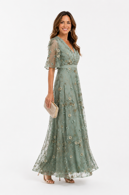 CARMEN VESTIDO LARGO CON BORDADOS FLORALES