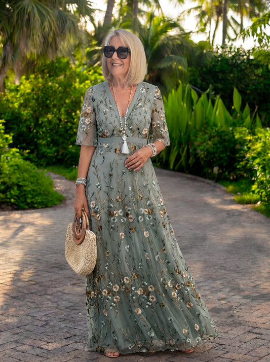 Carmen – Vestido largo de flores con cuello en V