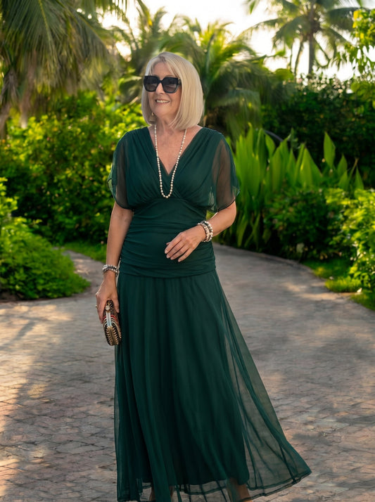 Luisa | Elegante vestido largo de fiesta con cuello en V