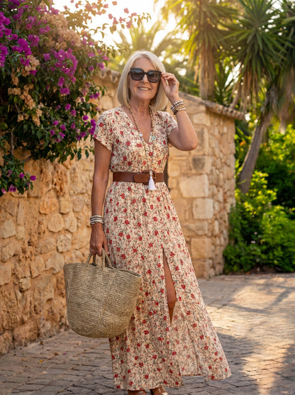 Joselin™ – Vestido largo bohemio y vaporoso con cinturón