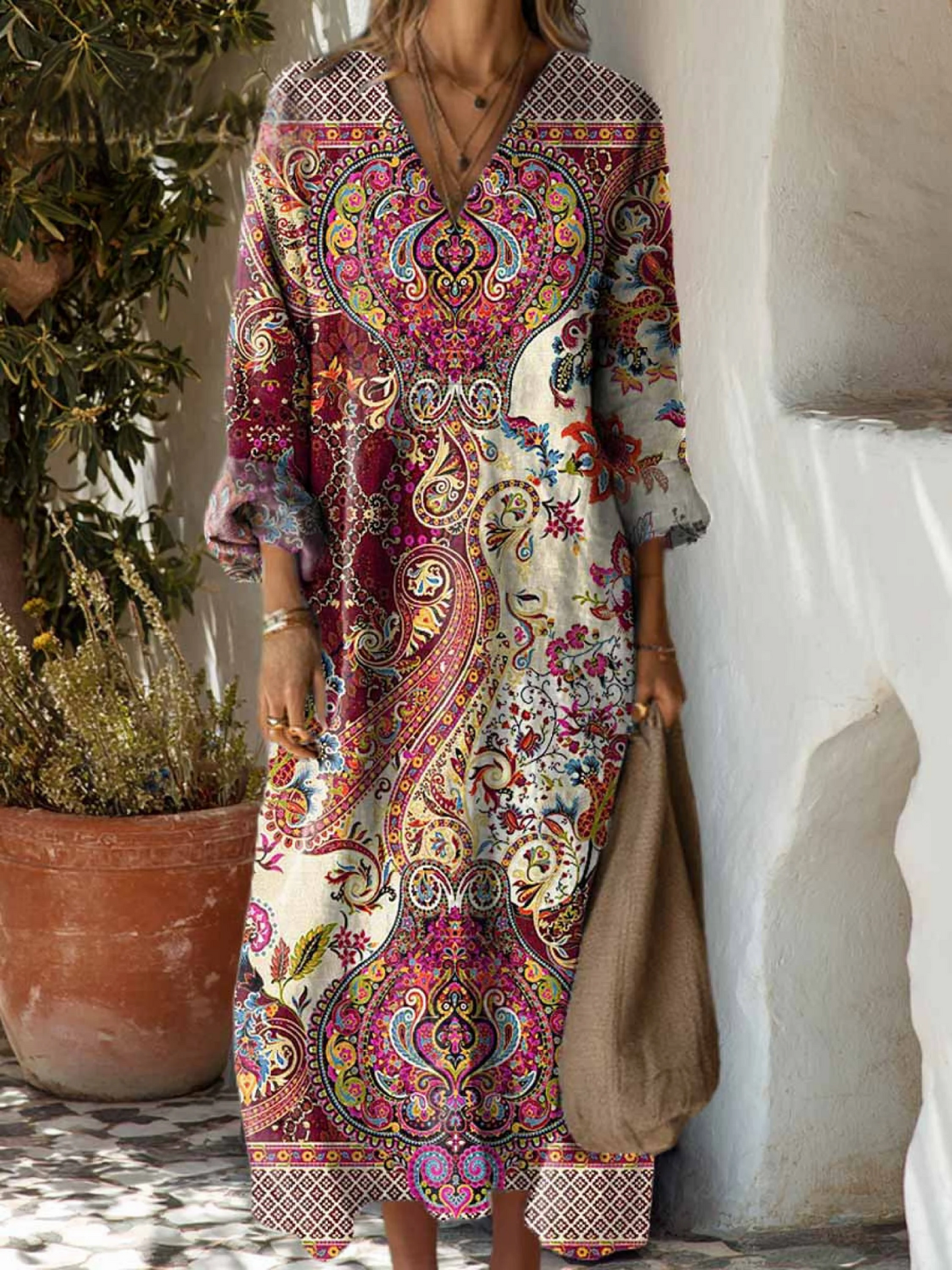 Vestido Floral Vintage de Algodón para Mujer