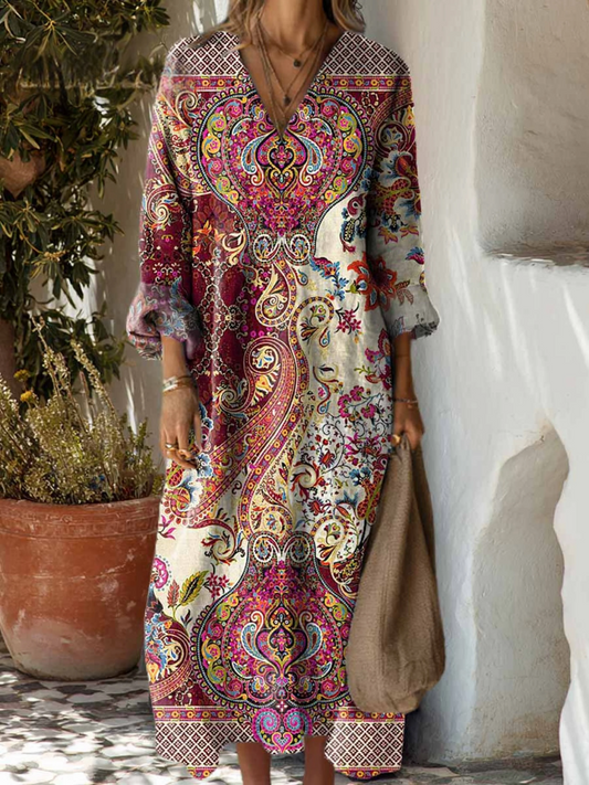 Vestido Floral Vintage de Algodón para Mujer