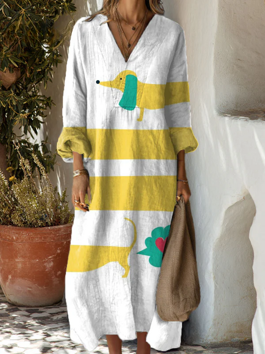 Vestido Vintage de Arte con Dachshund para Mujeres