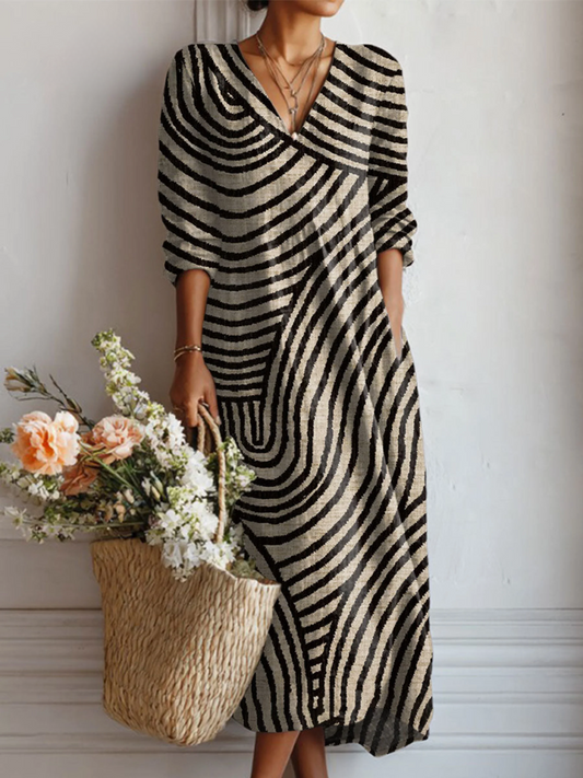 Vestido de Lino con Estampado Geométrico Vintage para Mujer