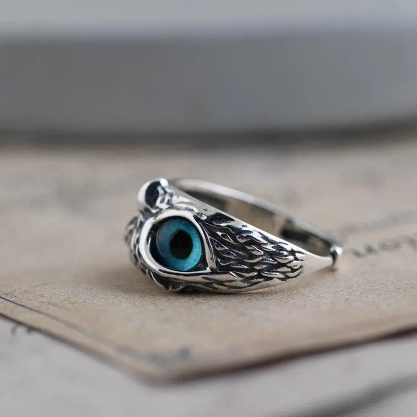 Gabriela | Anillo Ajustable de Plata con Búho y Ópalo