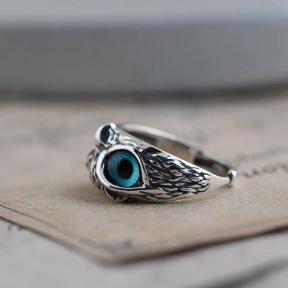Gabriela | Anillo Ajustable de Plata con Búho y Ópalo