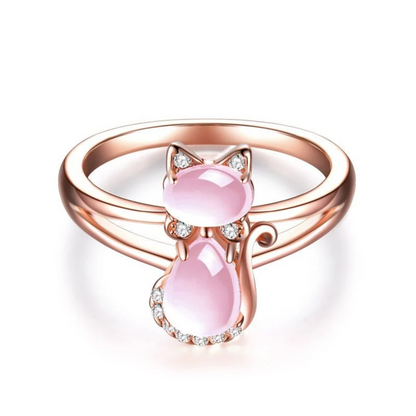 Elegante Anillo de Gato en Oro Rosado