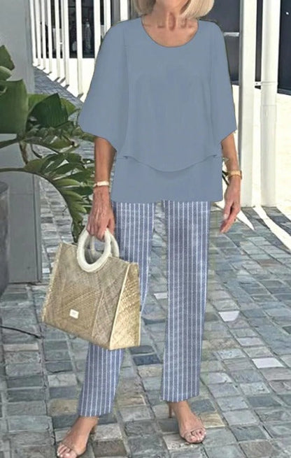 Jevva Elegante Conjunto de Dos Piezas con Cuello Redondo en Gris