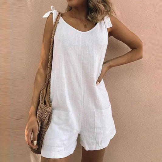 Jilly Mono Elegante con Tirantes de Lazo y Prácticos Bolsillos
