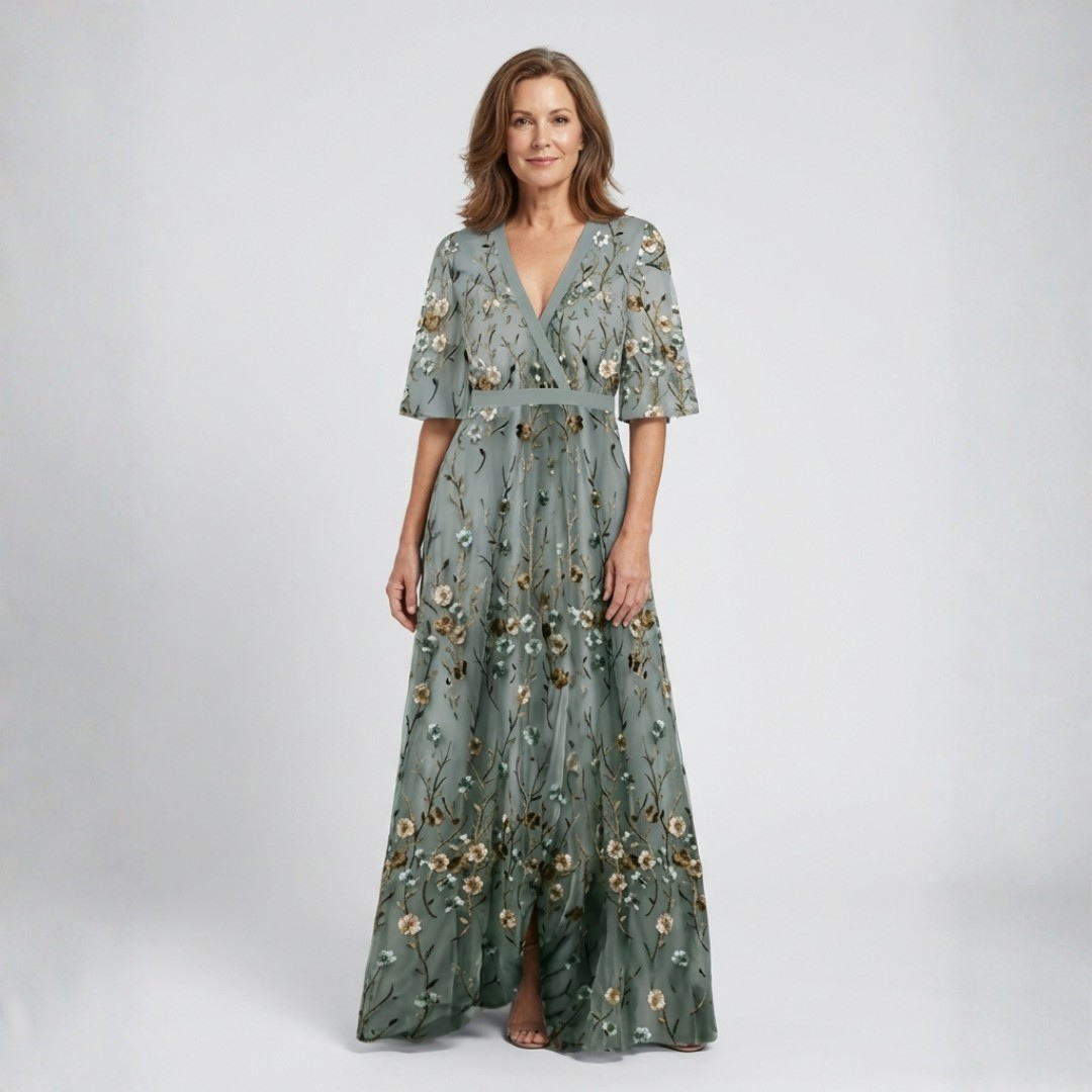 Carmen – Vestido largo de flores con cuello en V
