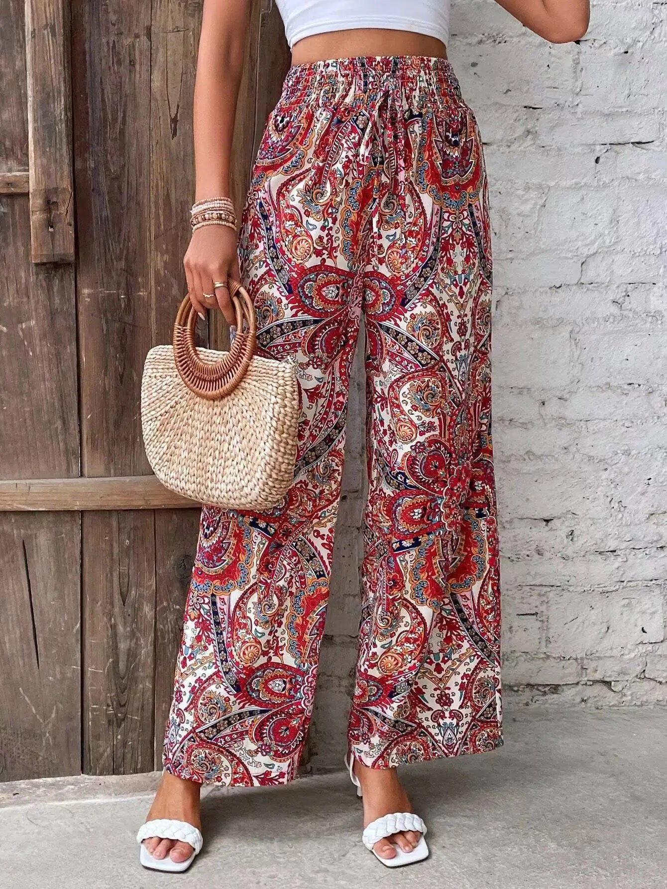 Pantalones Anchos con Estampado Vintage