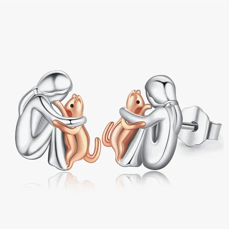 Pendientes de gato en plata y oro bicolor
