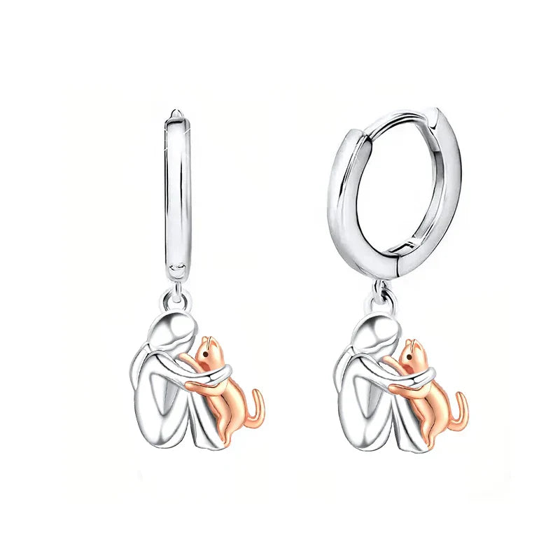 Pendientes de gato en plata y oro bicolor