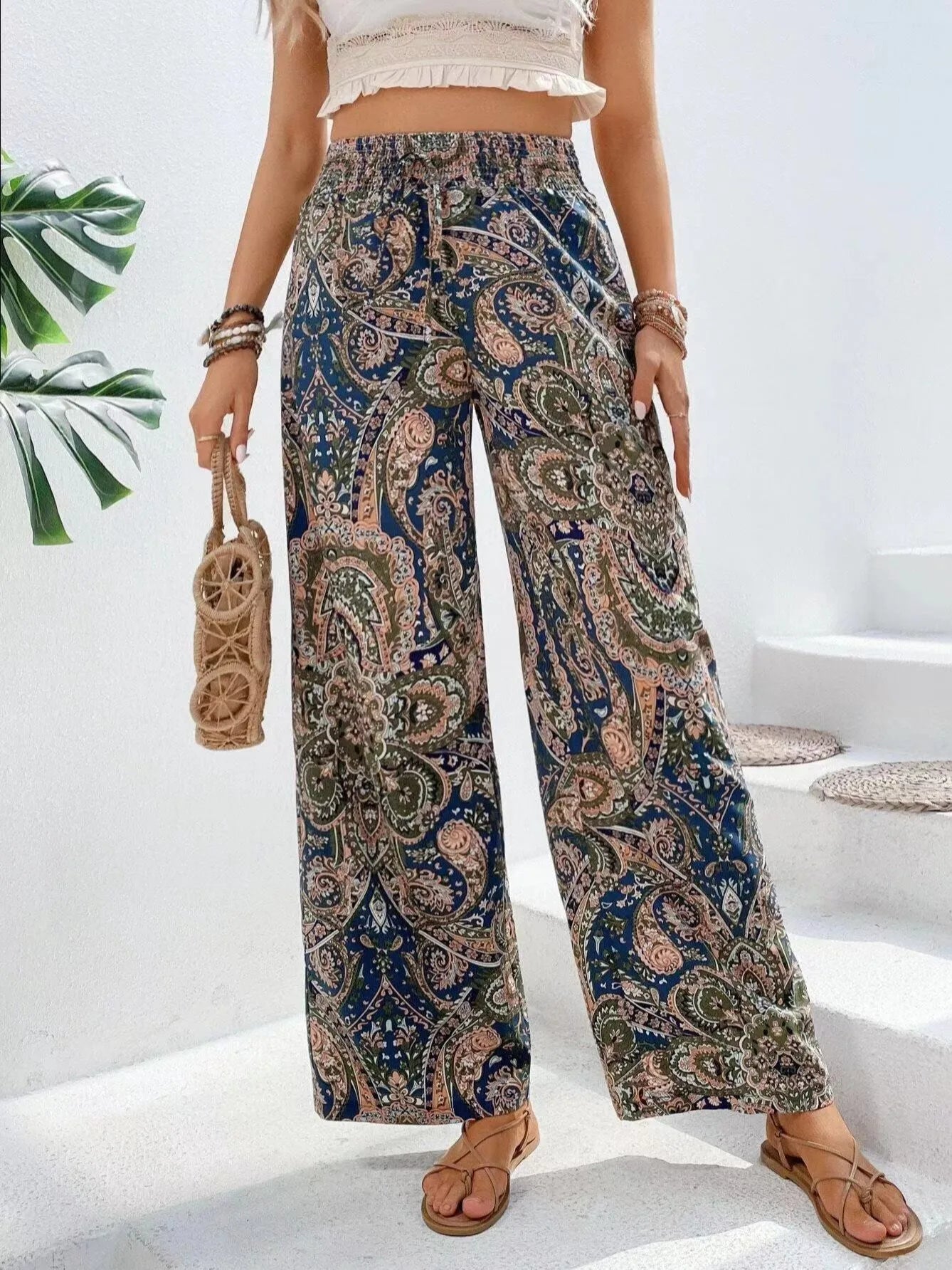 Pantalones Anchos con Estampado Vintage