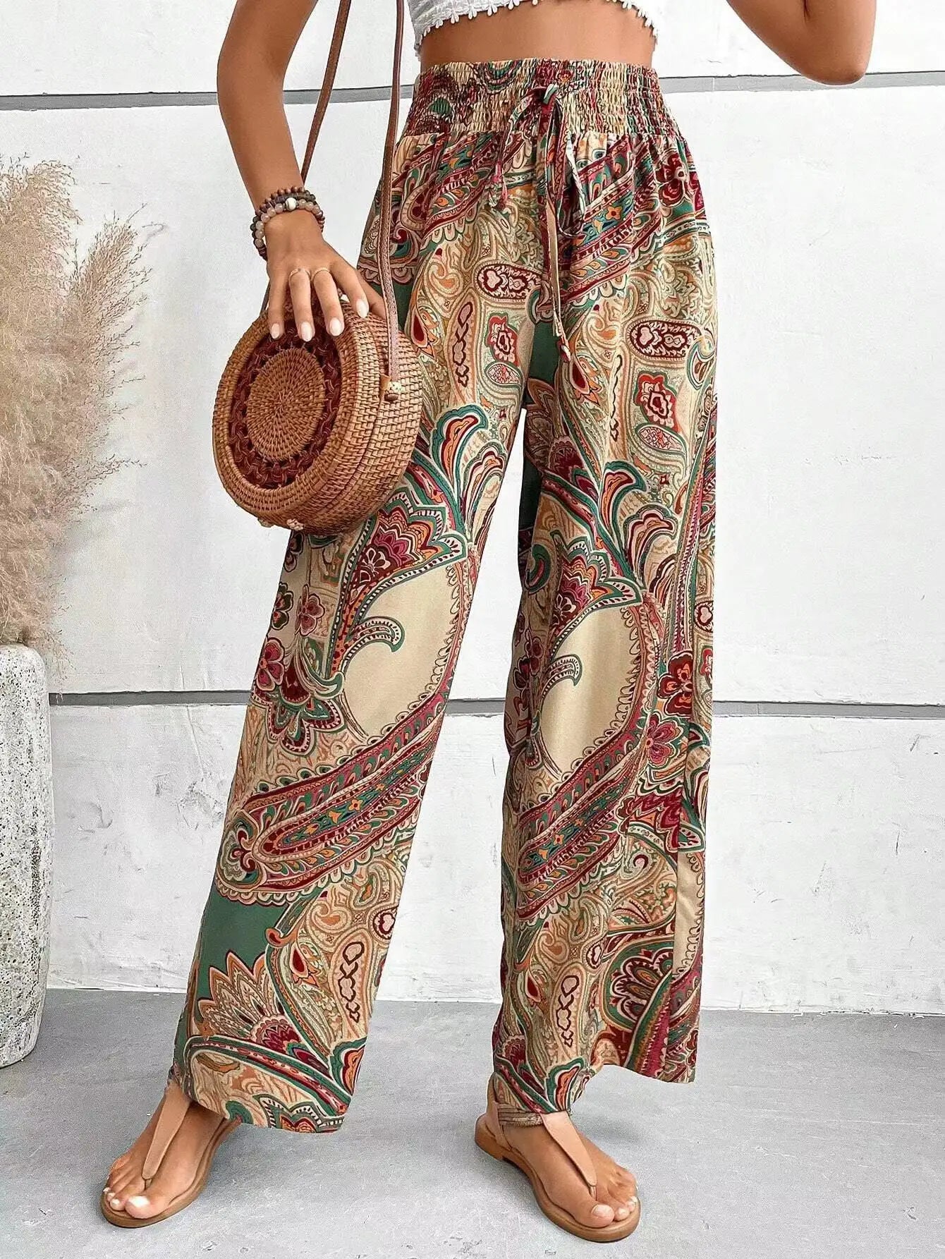 Pantalones Anchos con Estampado Vintage