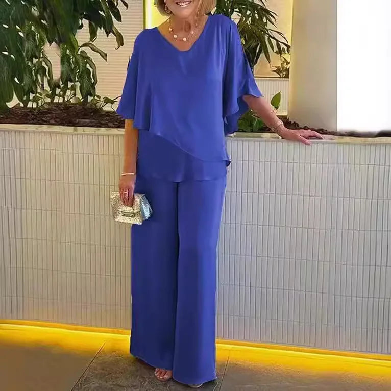 Nia Conjunto de Lounge con Escote en V y Diseño de Hemisferio Irregular