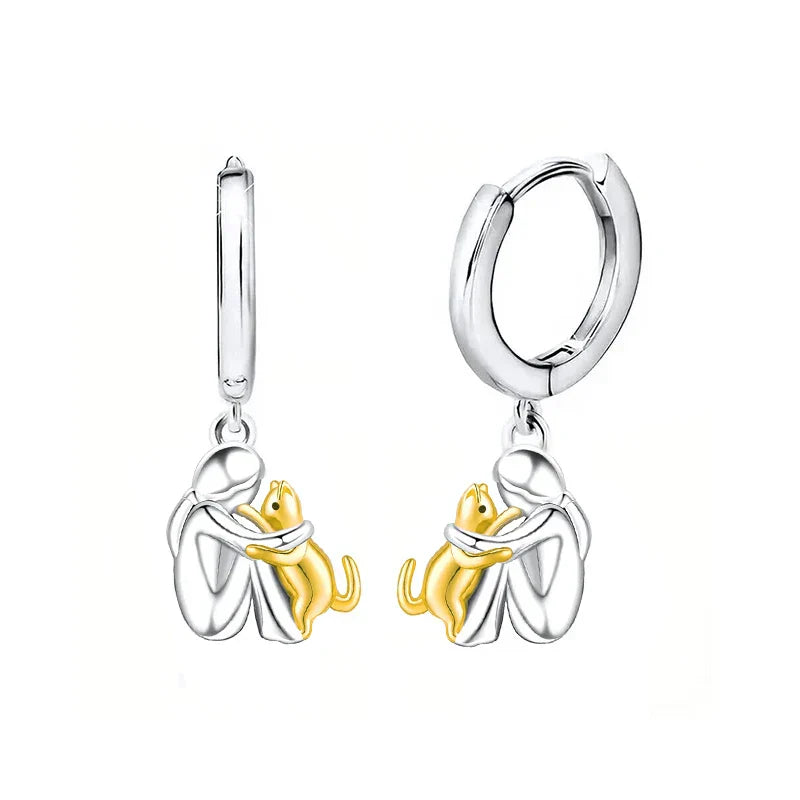 Pendientes de gato en plata y oro bicolor