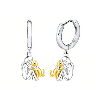 Pendientes de gato en plata y oro bicolor