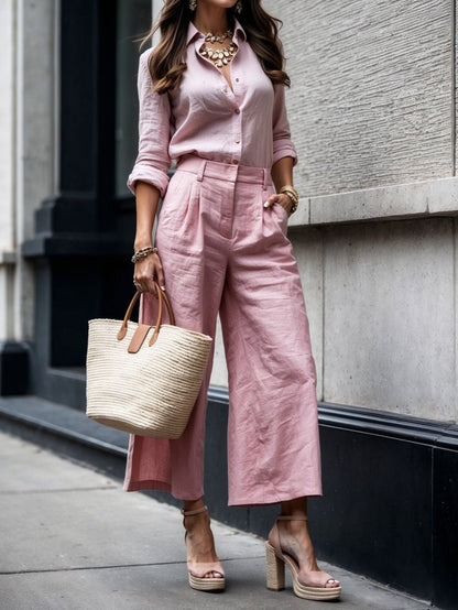 Adela – Conjunto rosa de lino relajado
