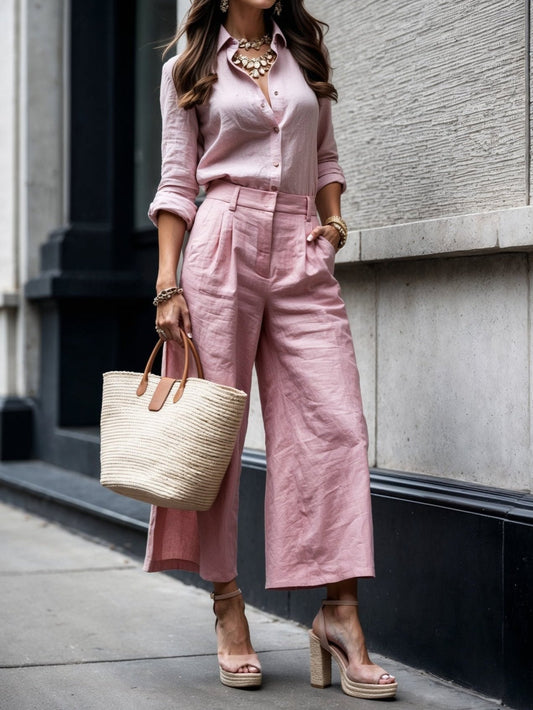 Adela – Conjunto rosa de lino relajado