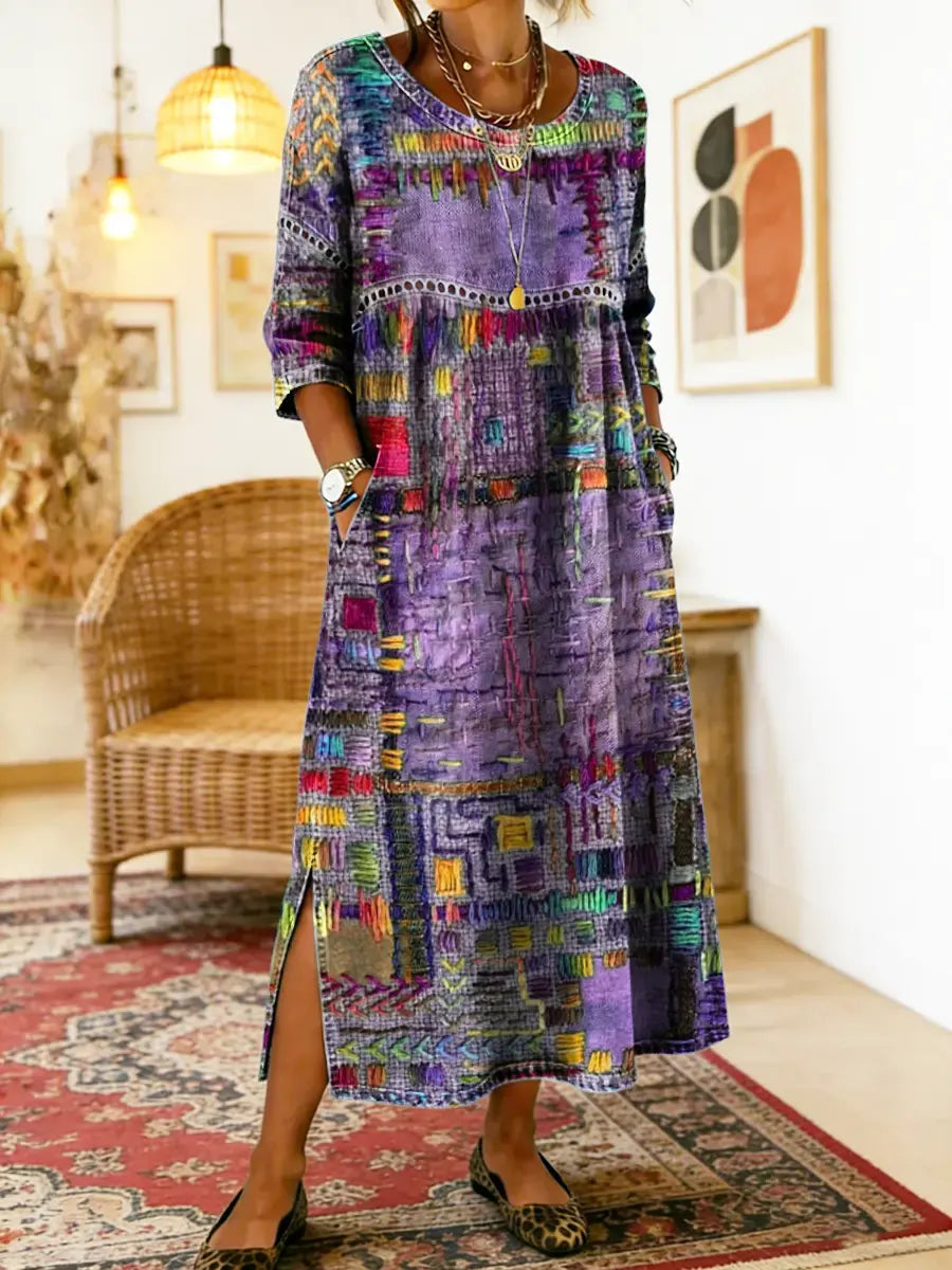 Mariana | Vestido Denim con Patchwork Étnico