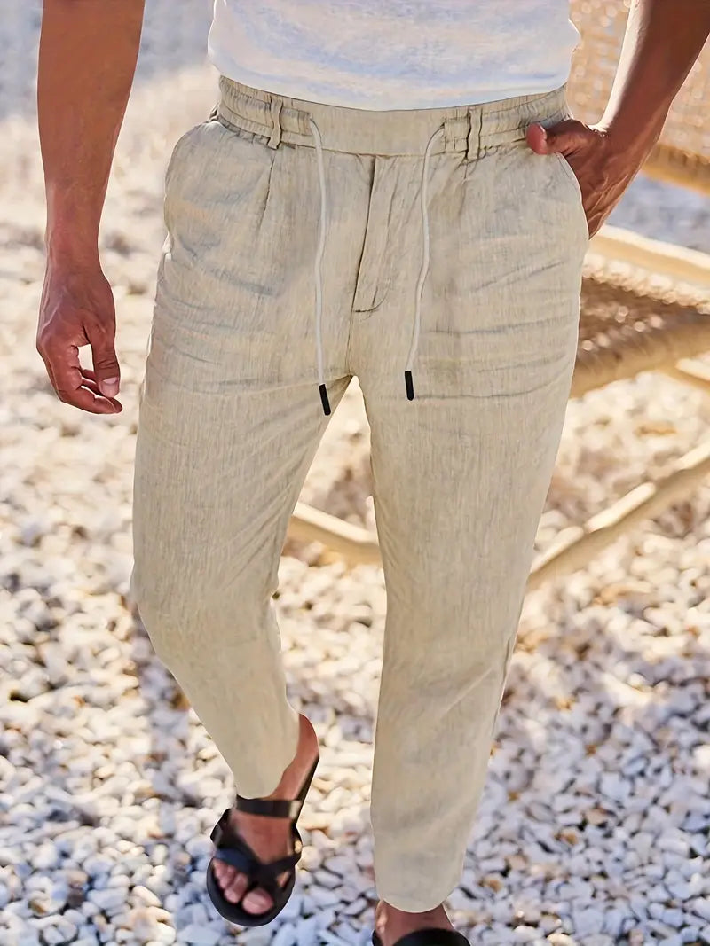NICHOLS | PANTALONES LARGOS DE LINO CON CORDÓN