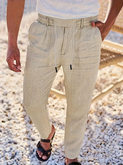 NICHOLS | PANTALONES LARGOS DE LINO CON CORDÓN