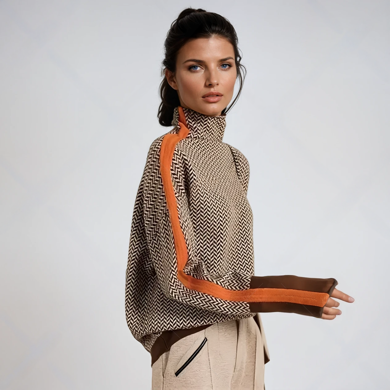 Malou™ | Suéter de cuello alto con llamativas rayas contrastantes