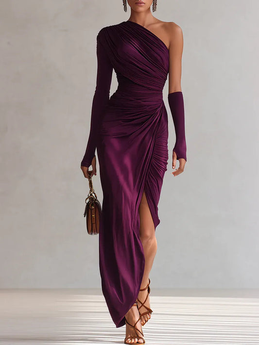 Vestido maxi violeta sexy de un solo hombro