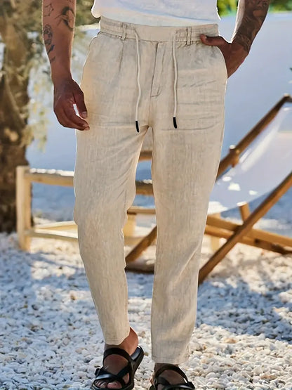 NICHOLS | PANTALONES LARGOS DE LINO CON CORDÓN