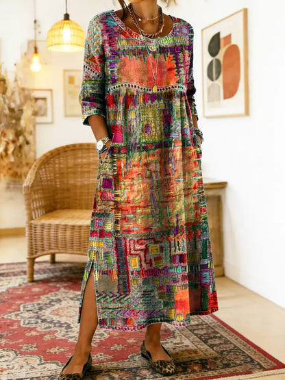 Mariana | Vestido Denim con Patchwork Étnico