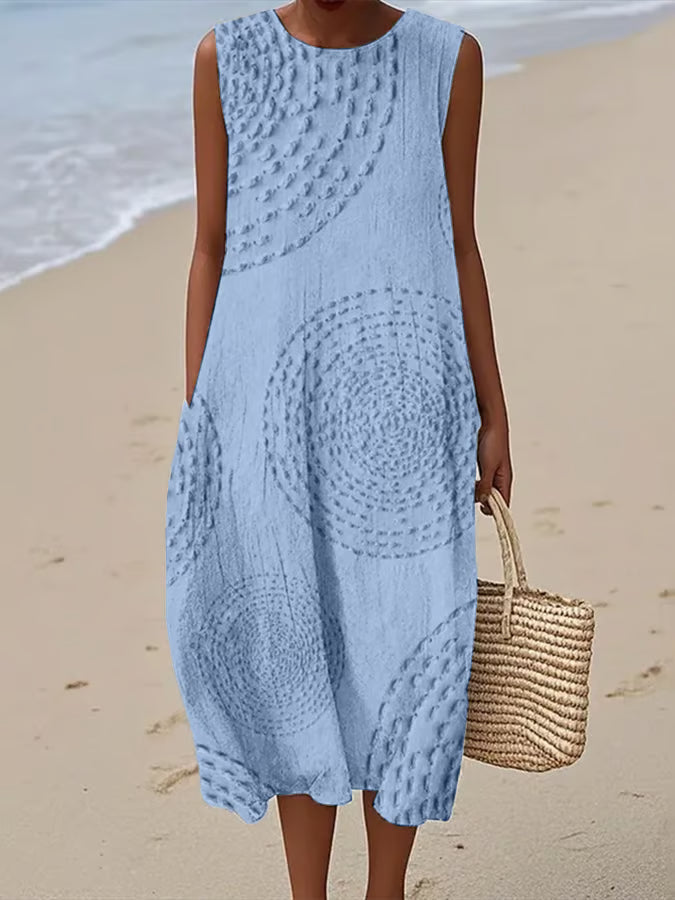 Vestido Largo sin Mangas con Patrón Texturizado