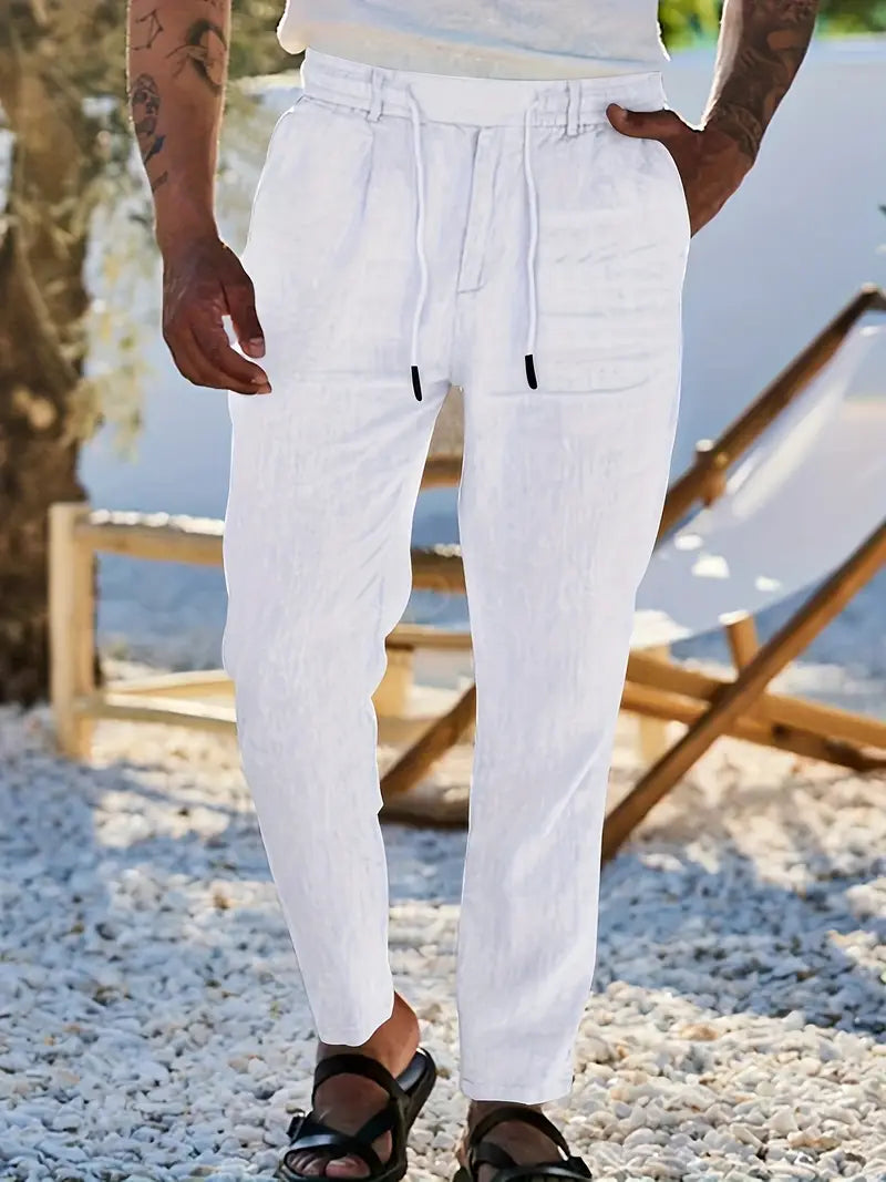 NICHOLS | PANTALONES LARGOS DE LINO CON CORDÓN