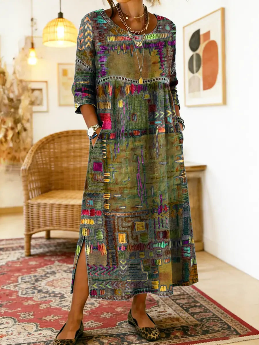 Mariana | Vestido Denim con Patchwork Étnico