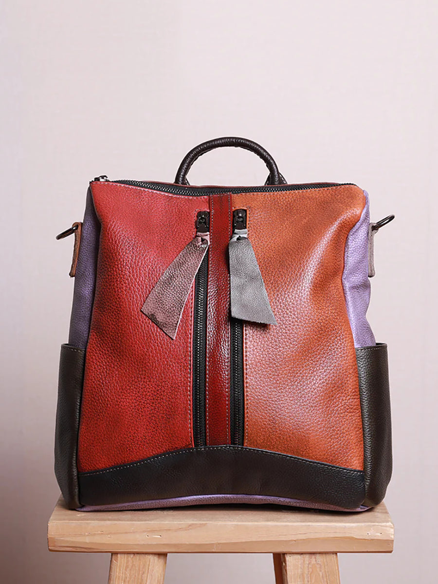 Gabriela | Mochila de Cuero Multicolor con Cremallera