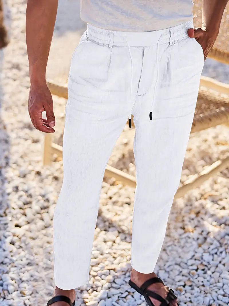 NICHOLS | PANTALONES LARGOS DE LINO CON CORDÓN