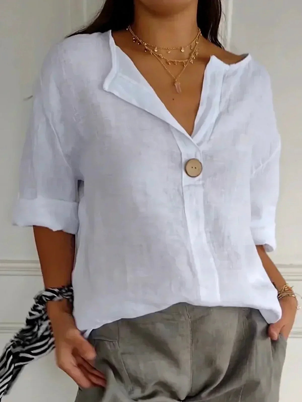 Blusa Casual Elegante con Escote en V