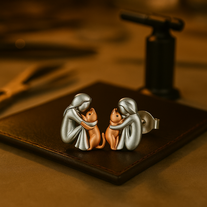 Pendientes de gato en plata y oro bicolor