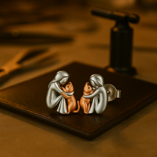 Pendientes de gato en plata y oro bicolor