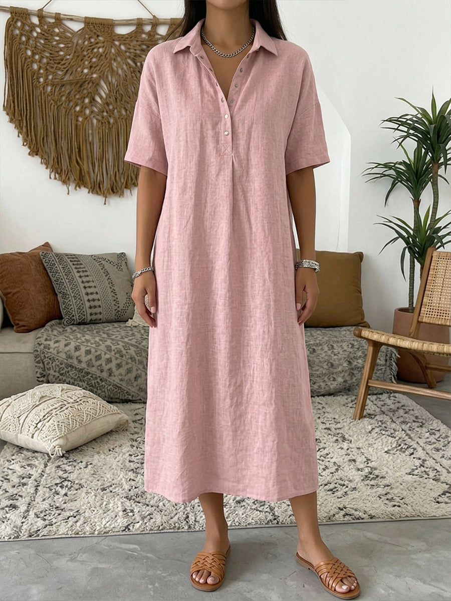 Natalia | Vestido Corto de Lino con Cuello Polo