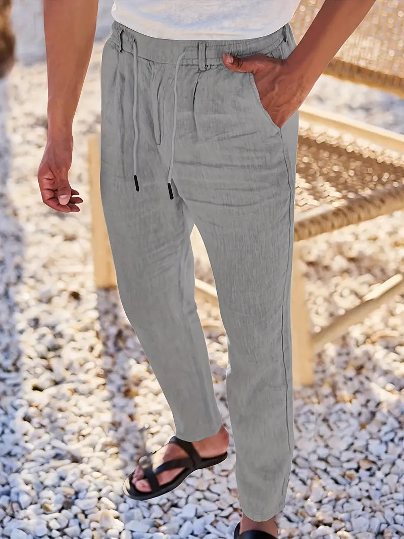 NICHOLS | PANTALONES LARGOS DE LINO CON CORDÓN