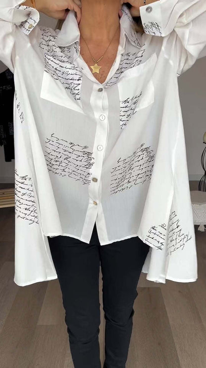 Zoey Camisa de Botones con Estampado Manuscrito