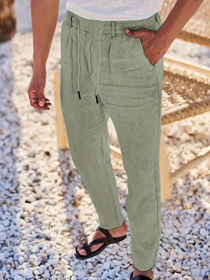 NICHOLS | PANTALONES LARGOS DE LINO CON CORDÓN
