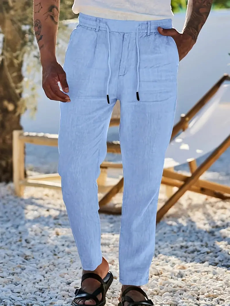 NICHOLS | PANTALONES LARGOS DE LINO CON CORDÓN