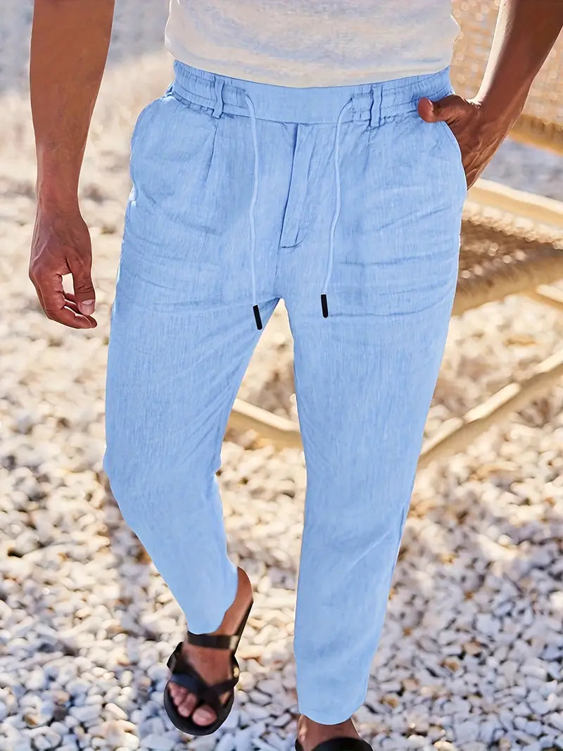 NICHOLS | PANTALONES LARGOS DE LINO CON CORDÓN