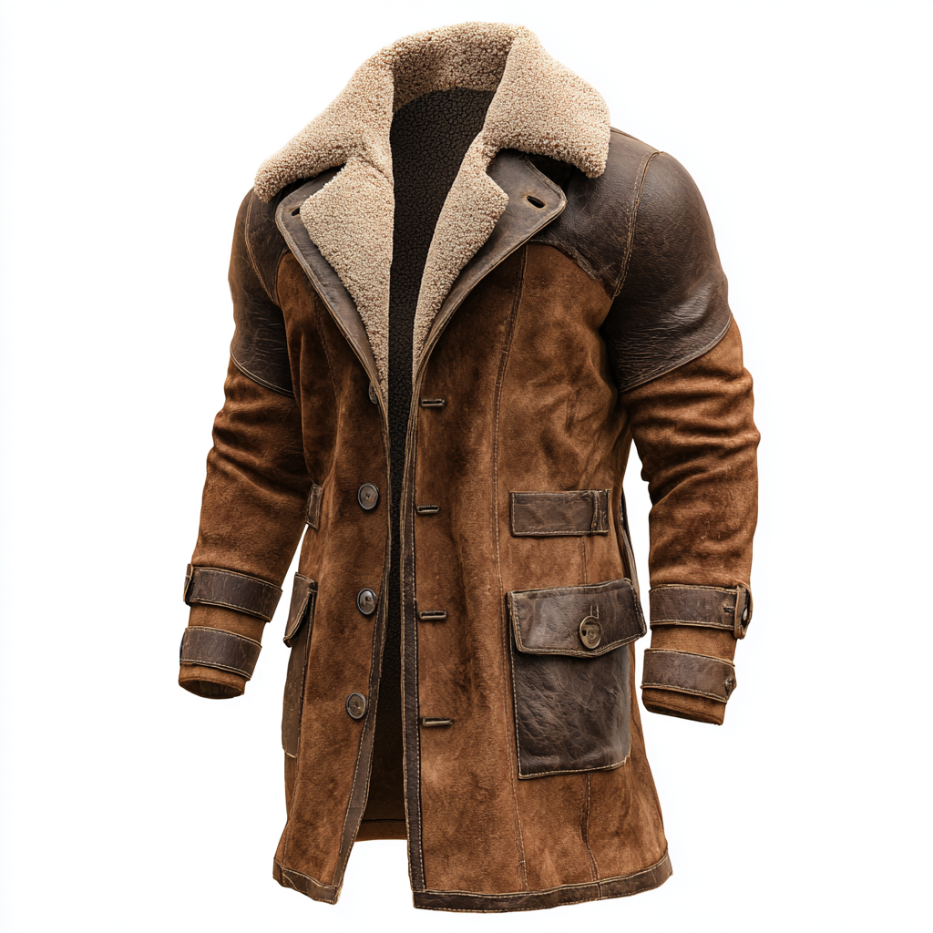 Elegante Abrigo Vintage de Cuero Marrón con Forro de Shearling