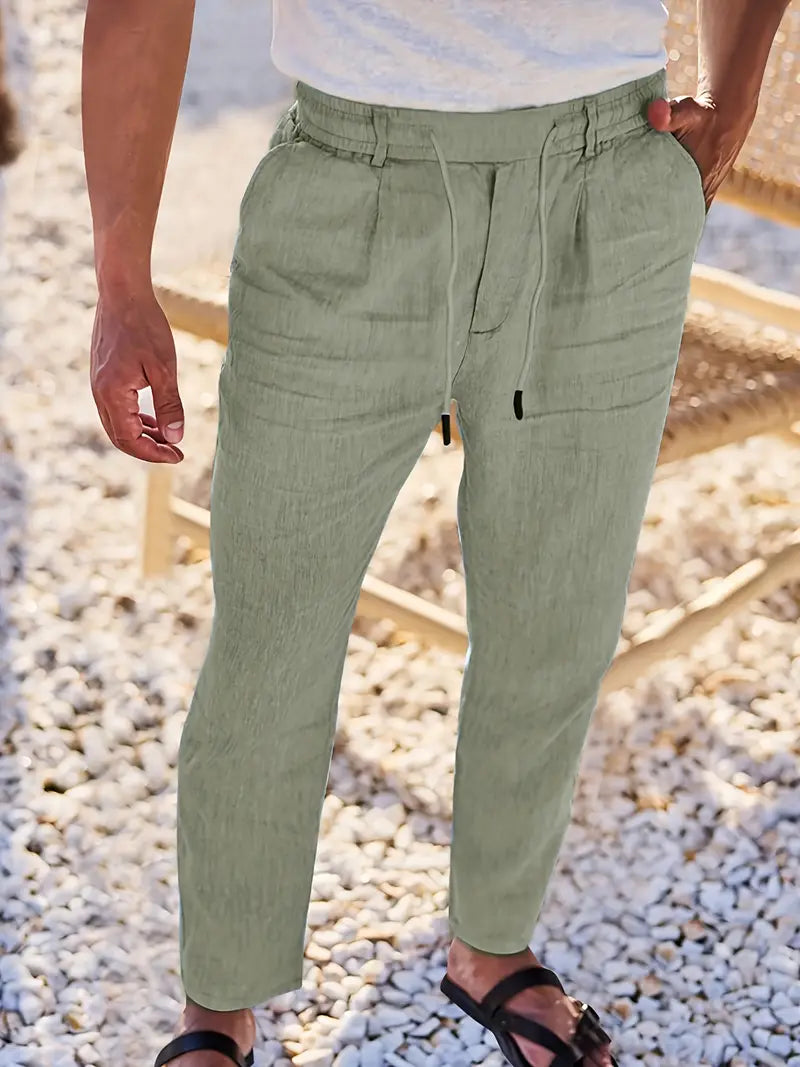 NICHOLS | PANTALONES LARGOS DE LINO CON CORDÓN